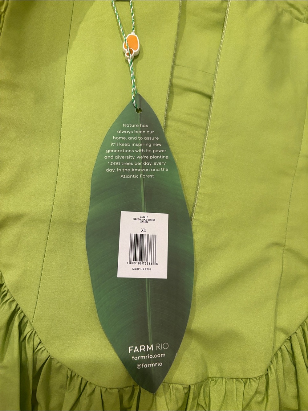 NWT - Farm Rio Green Birds Smocked Maxi Dress - Picture 5 of 5